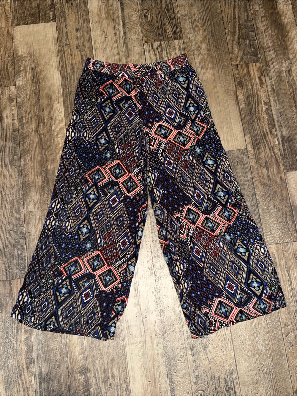 Girls Navy Patterned Wide-Leg Palazzo Pants